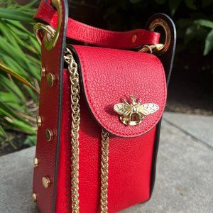 Italian Leather Mini Bee handbag - can be worn as crossbody or clutch